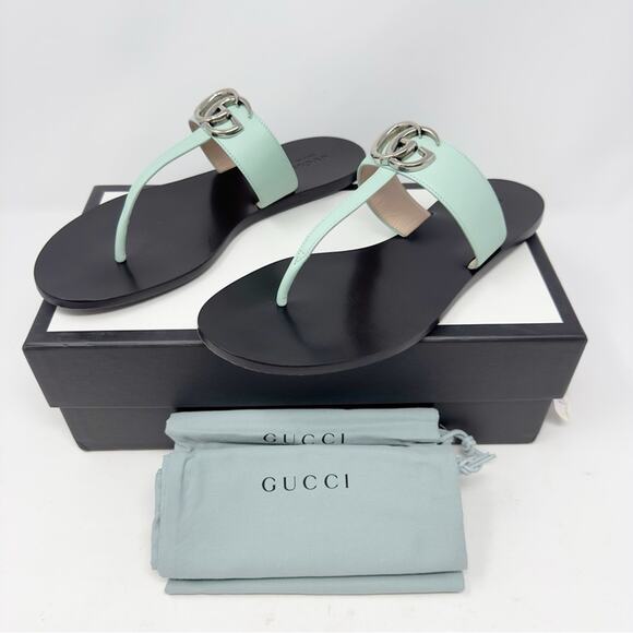 Gucci Flat Marmont Leather Thong Sandals Size 39 - Picture 2 of 7